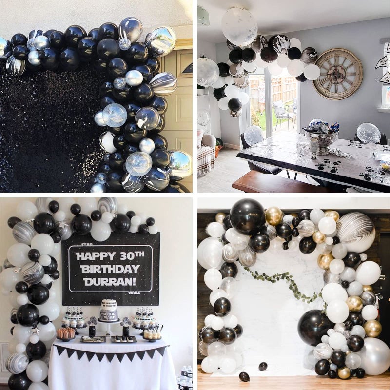 PuTwo LAttLiv 10 Pack Latex Balloons Set 36 inches Jumbo Balloons 12 inches Marble Balloons Paper Tassels,Black/White/Marbled - Image 4